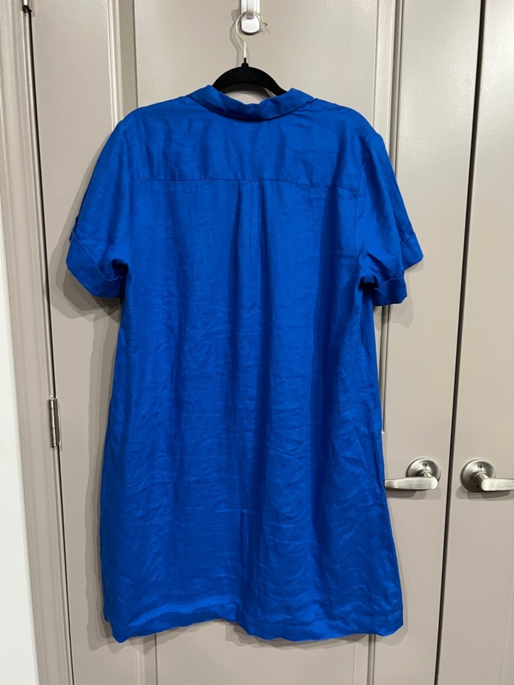 J. Jill Love Linen Bright Royal Blue Linen Collared Lagenlook Tunic Dress - Picture 8 of 10